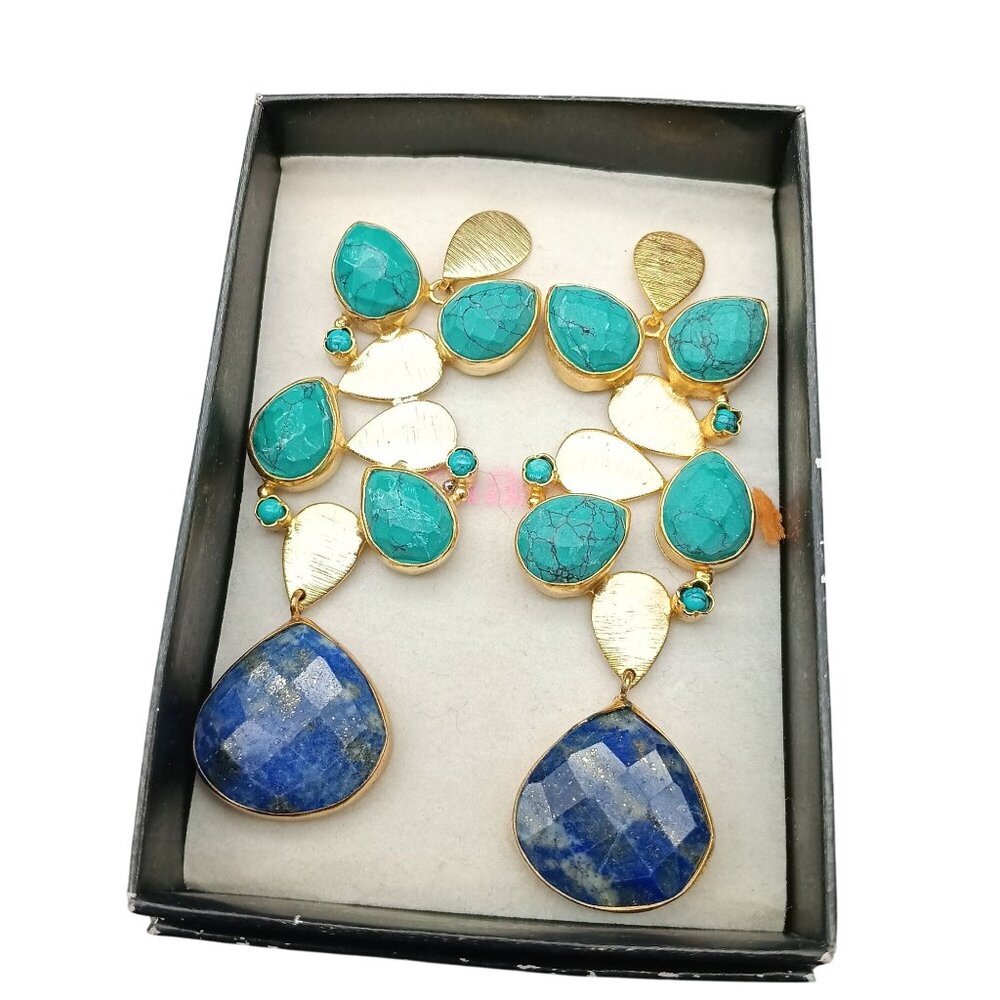 Gold-Plated Avon Mark Statement Earrings with Turquoise & Blue Gemstone Accents
